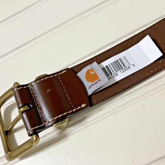 Carhartt Men's Leather Brown with Top Stitching Belt Size 44 - Picture 2 of 7